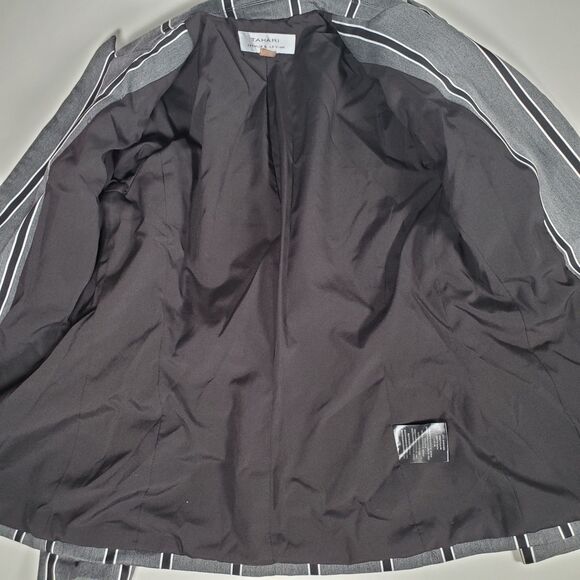 Tahari Women’s Blazer Jacket Size 2 Gray Black White Stripe Lined Fitted Classic - Picture 10 of 14